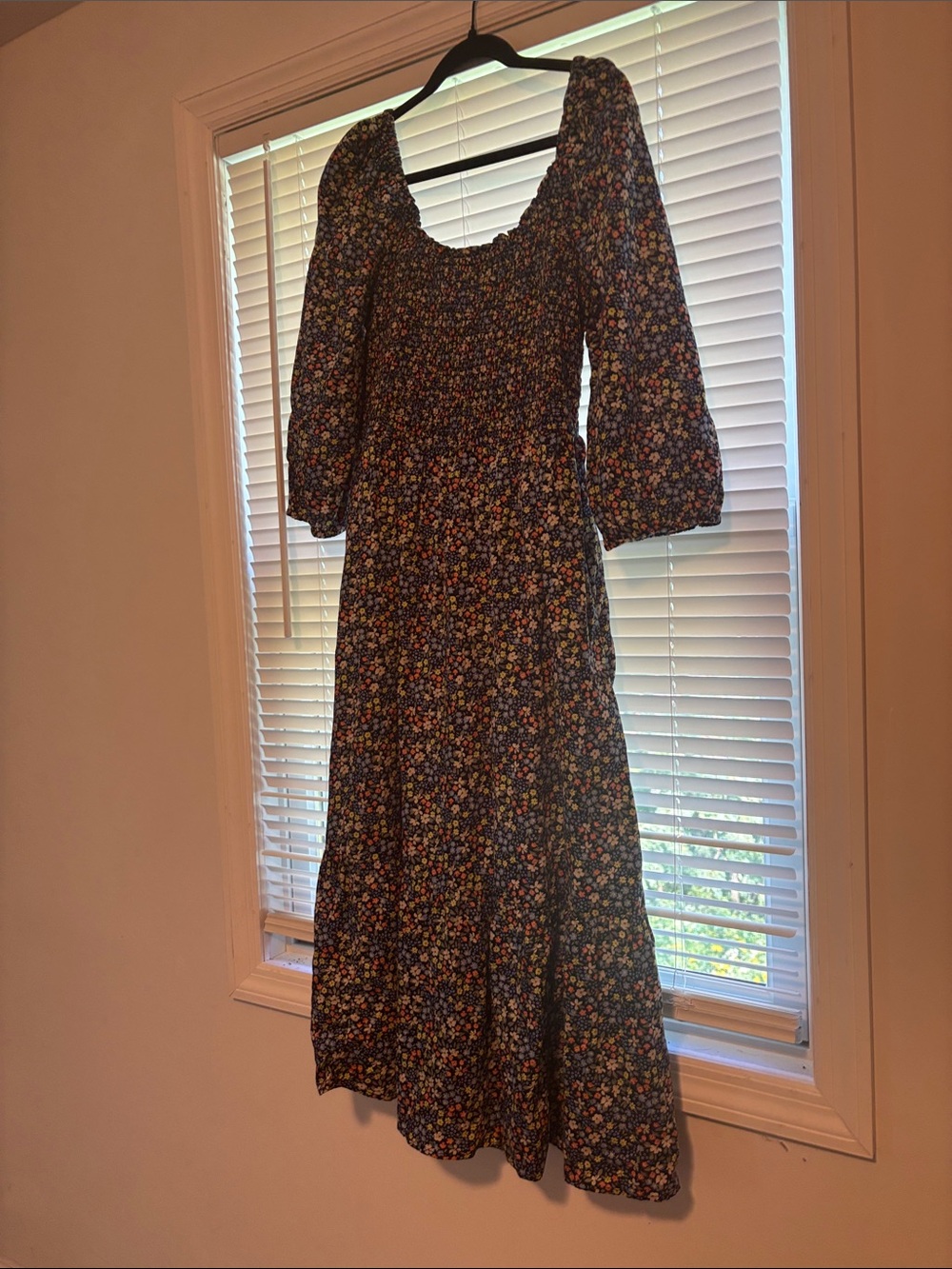 GAP Navy Floral Smocked Maxi Dress with Puff Sleeves